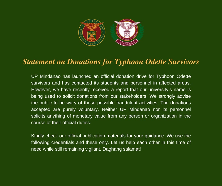 Statement on Donations for Typhoon Odette Survivors 2